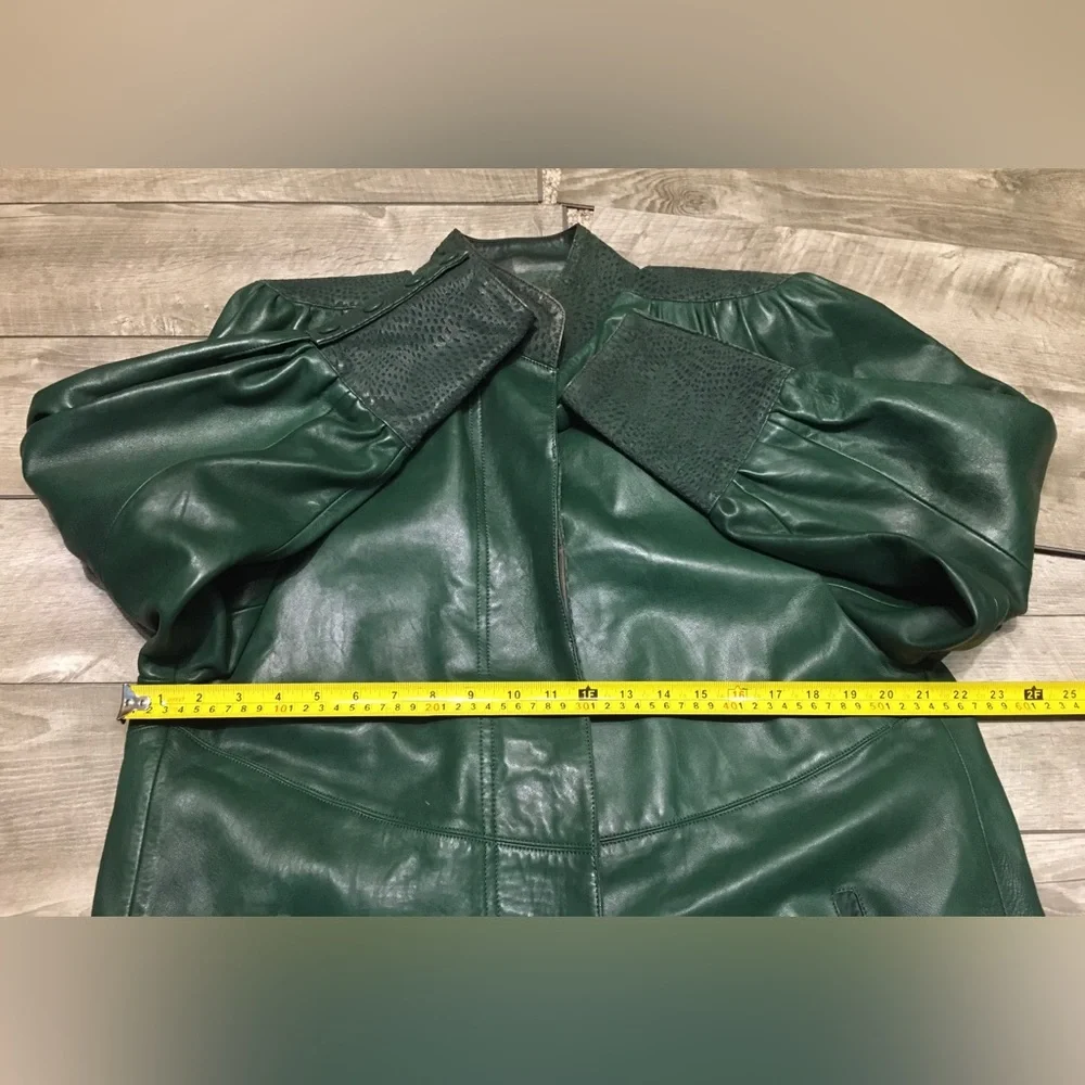 Vintage Fantasia Womens 80’s Bomber Coat Green Leather Oversized Jacket Sz Large
